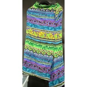 Erika Brooke Vintage Wrap Skirt Green Purple Tribal Print Midi Size M India